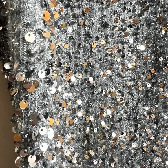 Faeriesty Silver Gray Sequin Formal Gown Bodycon Oversized Ruffle Sleeves Sz 3XL - Picture 4 of 12